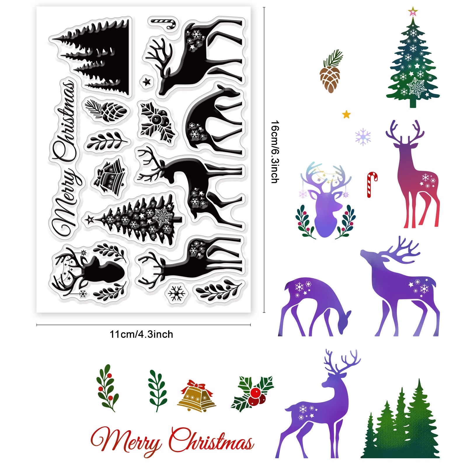 CRASPIRE Clear Silicone Stamps Christmas Clear Stamps for Card Making,Elk  Christmas Tree