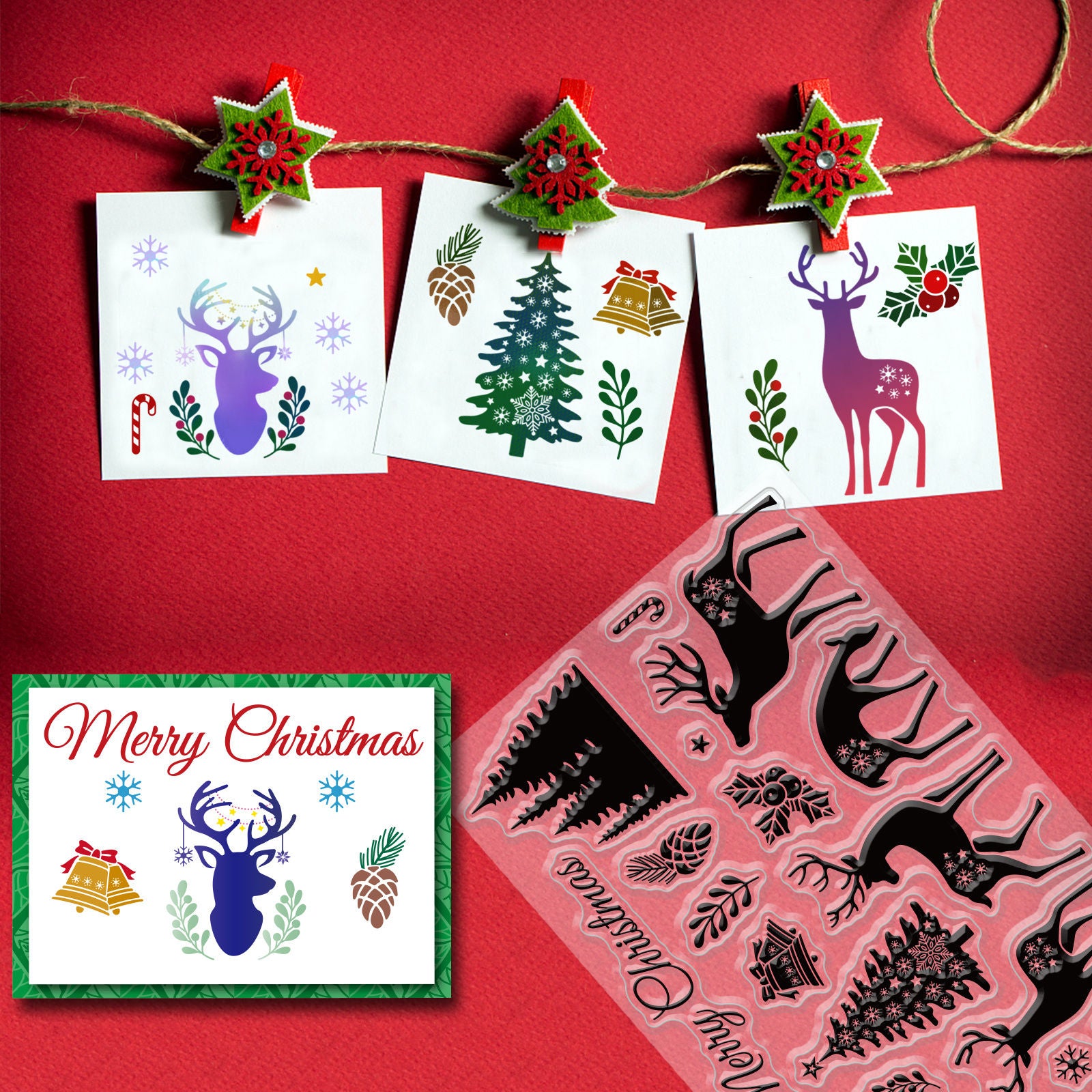 CRASPIRE Clear Silicone Stamps Christmas Clear Stamps for Card Making,Elk  Christmas Tree