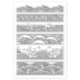 CRASPIRE Chinese Retro Style Ocean Waves Borders Clear Stamps Transparent Silicone Stamp Seal for Card Making Decoration and DIY Scrapbooking