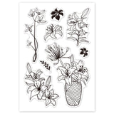 Craspire Lily Flower Clear Stamps Silicone Stamp Cards Plant Vase Of Lilies Clear Stamps for Card Making Decoration and DIY Scrapbooking