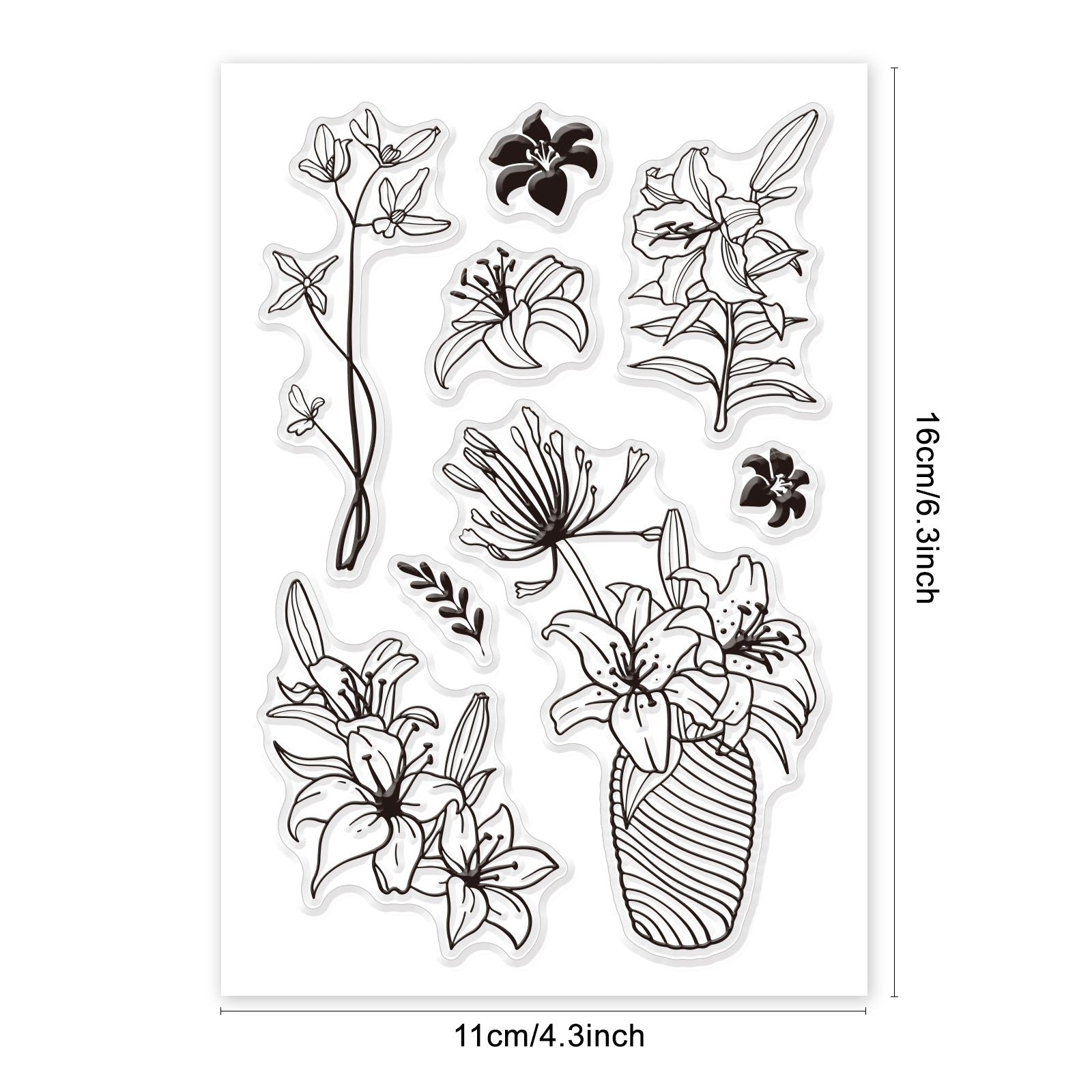 Craspire Lily Flower Clear Stamps Silicone Stamp Cards Plant Vase Of Lilies Clear Stamps for Card Making Decoration and DIY Scrapbooking
