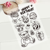 Craspire Happy Birthday Clear Stamps Silicone Stamp Cards Cake Gift Bear Flower Blessing Words Clear Stamps for Card Making Decoration and DIY Scrapbooking