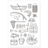 Craspire Fishing Theme Clear Stamps Boat Fishing Net Fishing Rod Stamps Silicone Stamp Transparent Stamp for Card Making Decoration and DIY Scrapbooking