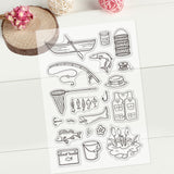 Craspire Fishing Theme Clear Stamps Boat Fishing Net Fishing Rod Stamps Silicone Stamp Transparent Stamp for Card Making Decoration and DIY Scrapbooking