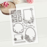 Craspire Ocean Theme Frames Clear Stamps Silicone Stamp Transparent Stamp for Card Making Decoration and DIY Scrapbooking Photo Frame Gifts