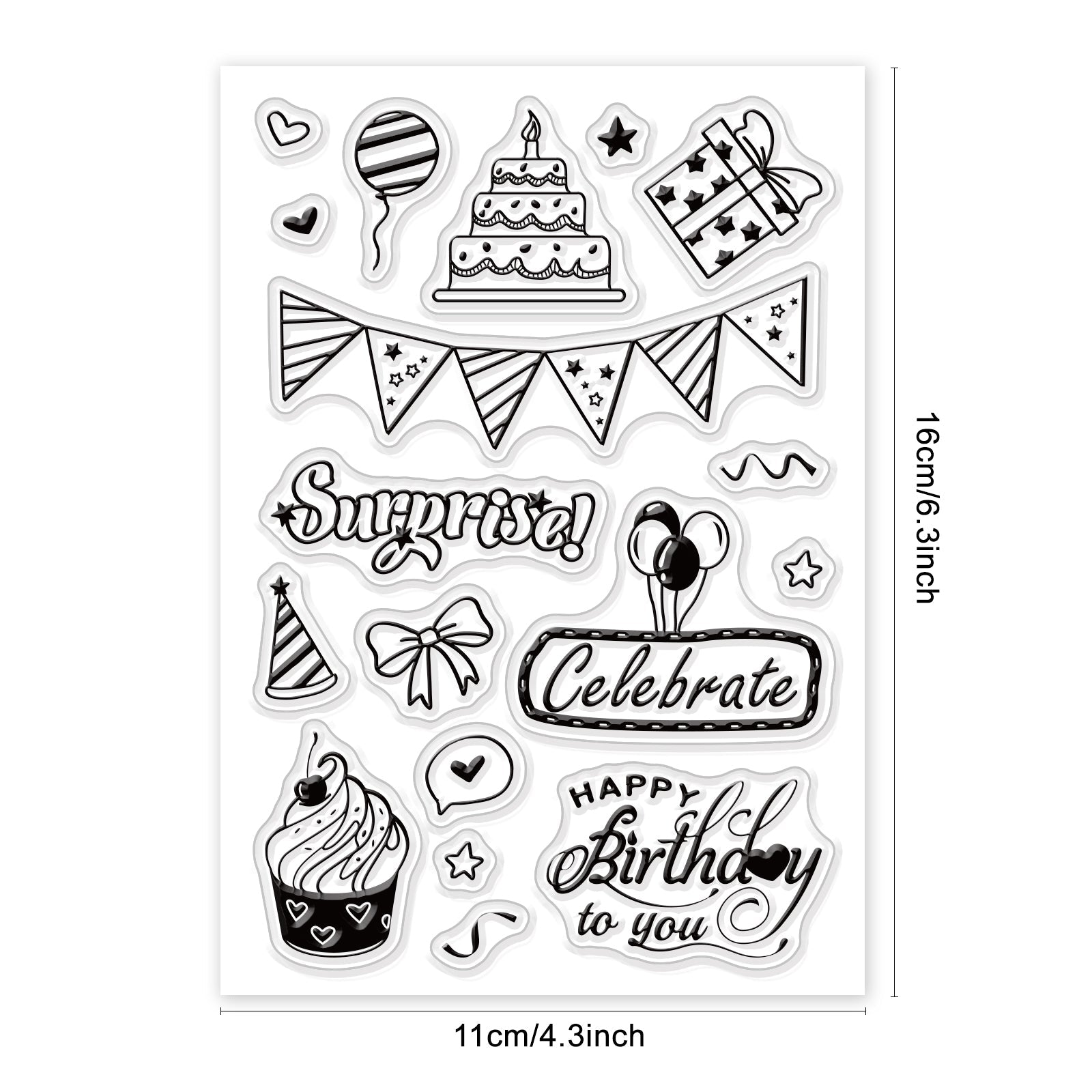 Craspire Happy Birthday Clear Stamps Silicone Stamp Cards Birthday Cake  Banner Balloon Gift Clear Stamps for Card Making Decoration and DIY