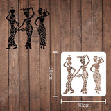 African Tribe Drawing Painting Stencils Template 11.8x11.8inch Plastic Stencils Decoration Square Reusable Stencils for Painting on Wood, Floor, Wall and Tile
