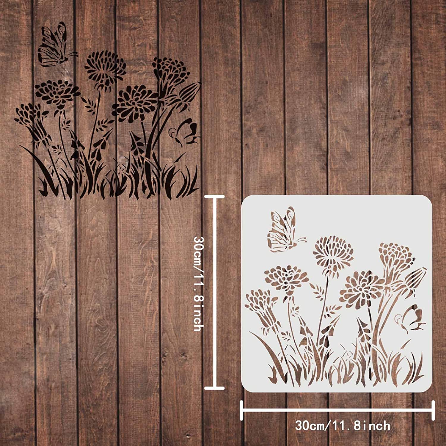 Dandelion Flower Drawing Painting Stencils Templates (11.8x11.8inch) Plastic Dandelion Stencils Decoration Square Dandelion Stencils for Painting on Wood, Floor, Wall and Fabric
