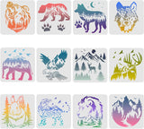 12PCS/Set Bear Deer Eagle Rabbit Wolf Stencils, 11.8x11.8 Inch Tiger Elephant Claw Animal Stencils for Drawing, Wildlife Stencils for Painting on Wood Fabric Canvas Walls Stencil