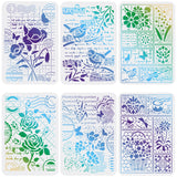 CRASPIRE PET Plastic Drawing Painting Stencils Templates Sets, Floral Pattern, 29.7x21cm, 6 sheets/set
