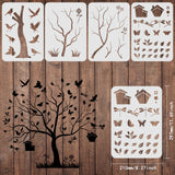 CRASPIRE PET Hollow out Drawing Painting Stencils Sets, for DIY Scrapbook, Photo Album, Plants Pattern, 29.7x21cm, 4 sheets/set