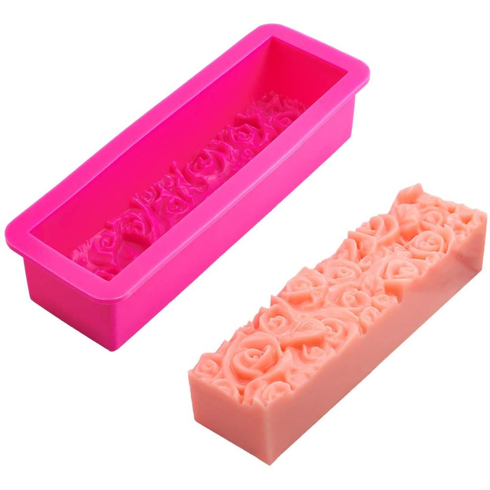 CRASPIRE 1 pc Silicone Soap Molds with Rose Pattern, 18oz Rectangular Soap  Molds Square Silicone Mold Handmade Loaf Bar Mould
