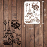 CRASPIRE Plastic Drawing Painting Stencils Templates, Rectangle, Eiffel Tower Pattern, 297x210mm