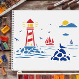 Ocean Lighthouse Painting Stencil in Large Sizes, 11.6x8.3 inch Plastic Stencils Decoration Reusable Stencils for DIY Gifts DIY Shirts DIY Handmade Wall Painting