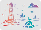 CRASPIRE Plastic Drawing Painting Stencils Templates, Rectangle, Lighthouse Pattern, 297x210mm