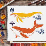 CRASPIRE Plastic Drawing Painting Stencils Templates, Rectangle, Whale Pattern, 297x210mm