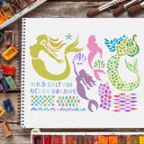 CRASPIRE Plastic Drawing Painting Stencils Templates, Rectangle, Mermaid Pattern, 297x210mm