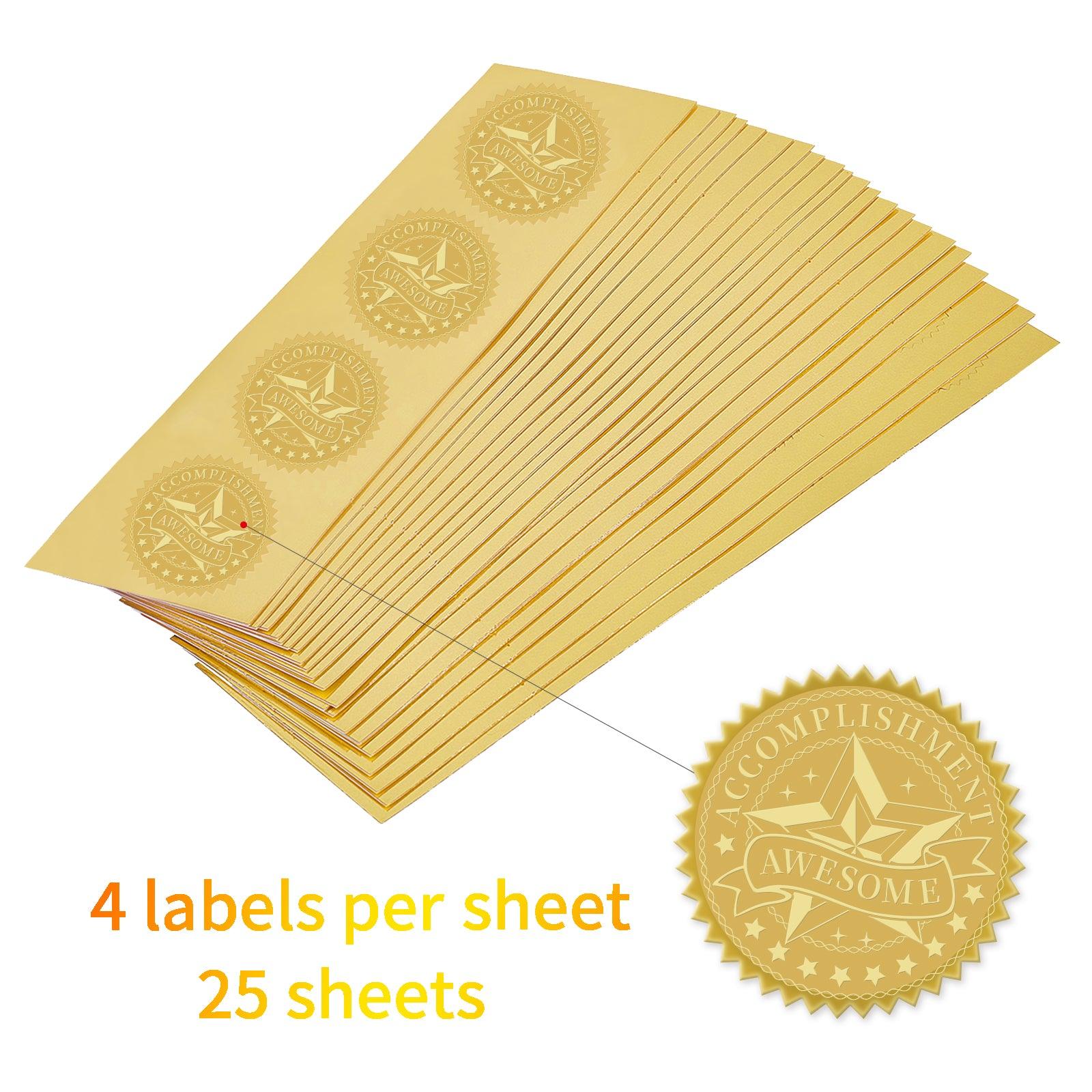 100pcs Embossed Gold Foil ACCOMPLISHMENT AWESOME Seals Self Adhesive  Stickers