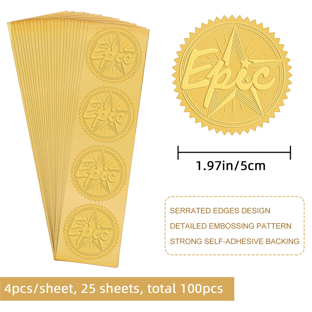 2 Inch Envelope Seals Stickers Epic 100pcs Embossed Foil Seals Adhesive Gold Foil Seals Stickers