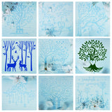 CRASPIRE Eco-Friendly PET Plastic Hollow Painting Silhouette Stencil, DIY Drawing Template Graffiti Stencils, Square with Trees Pattern, White, 30x30x0.01cm, 9pcs/set