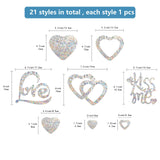Craspire 21Pcs Waterproof PVC Colored Laser Stained Window Film Adhesive Stickers, Rectangle Electrostatic Window Stickers, Colorful, Rectangle, Heart Pattern, 840x350mm