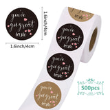 Craspire Thank You Sticker, Coated Paper Adhesive Stickers, Flat Round with Word, Heart Pattern, 4x4cm, 500pcs/roll