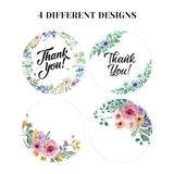 Craspire Thank You Sticker, Coated Paper Adhesive Stickers, Flat Round with Word, Flower Pattern, 4x4cm, 500pcs/roll