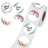 Craspire Thank You Sticker, Coated Paper Adhesive Stickers, Flat Round with Word, Flower Pattern, 4x4cm, 500pcs/roll