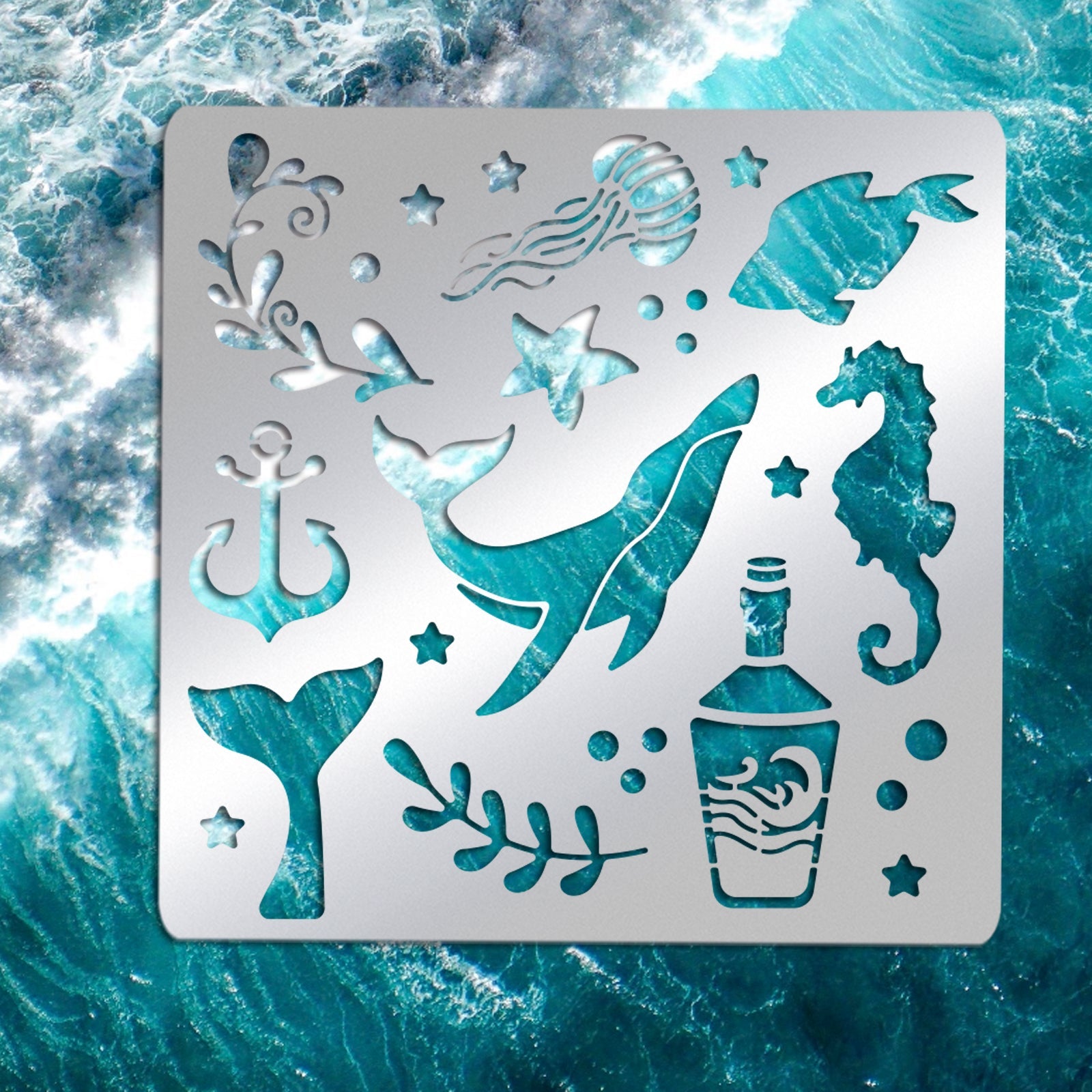 CRASPIRE Stainless Steel Cutting Dies Stencils, for DIY Scrapbooking/Photo Album, Decorative Embossing DIY Paper Card, Matte Stainless Steel Color, Ocean Themed Pattern, 15.6x15.6cm