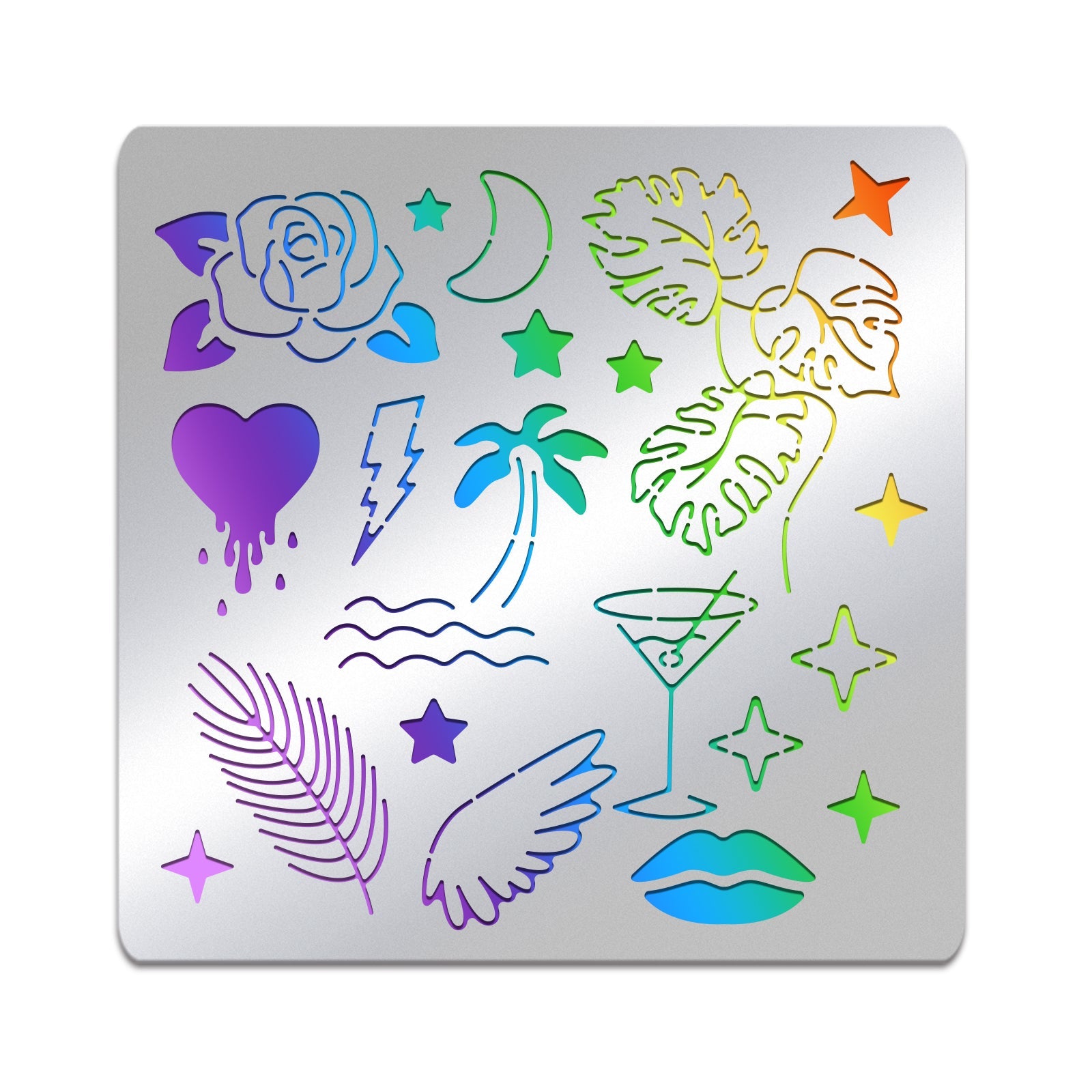 CRASPIRE Neon Light Theme Stainless Steel Cutting Dies Stencils, for DIY Scrapbooking/Photo Album, Decorative Embossing DIY Paper Card, Matte Stainless Steel Color, Melting Heart & Wing & Drink, Mixed Patterns, 156x156mm