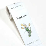 Craspire Thank You Theme PVC Self Adhesive Stickers, Waterproof Flower Decals for Gift Sealing, Rectangle, White, 15x6cm, 50pcs/roll