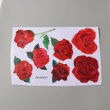 Craspire PVC Waterproof Rose Stickers, Self-adhesive Decals for Car Decorations, Red, 215x309x0.2mm, Stickers: 62~157x84x114mm