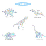 Craspire Waterproof PVC Laser No-Glue Stickers, Static Cling Frosted Rainbow Window Decals, 3D Sun Blocking, for Glass, Dinosaur Pattern, 7.15~15.95x16.9~20.4x0.02cm, 5pcs/bag