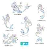 Craspire Waterproof PVC Laser No-Glue Stickers, Static Cling Frosted Rainbow Window Decals, 3D Sun Blocking, for Glass, Mermaid Pattern, 14~23.2x11.8~25.7x0.02cm, 6pcs/bag