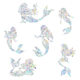 Craspire Waterproof PVC Laser No-Glue Stickers, Static Cling Frosted Rainbow Window Decals, 3D Sun Blocking, for Glass, Mermaid Pattern, 14~23.2x11.8~25.7x0.02cm, 6pcs/bag