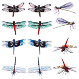 Craspire Waterproof PVC Anti-collision Window Stickers, Glass Door Protection Window Stickers, Mixed Dragonfly Patterns, Mixed Color, 8.8~14.5x8.3~13.7x0.05cm, 12pcs/set