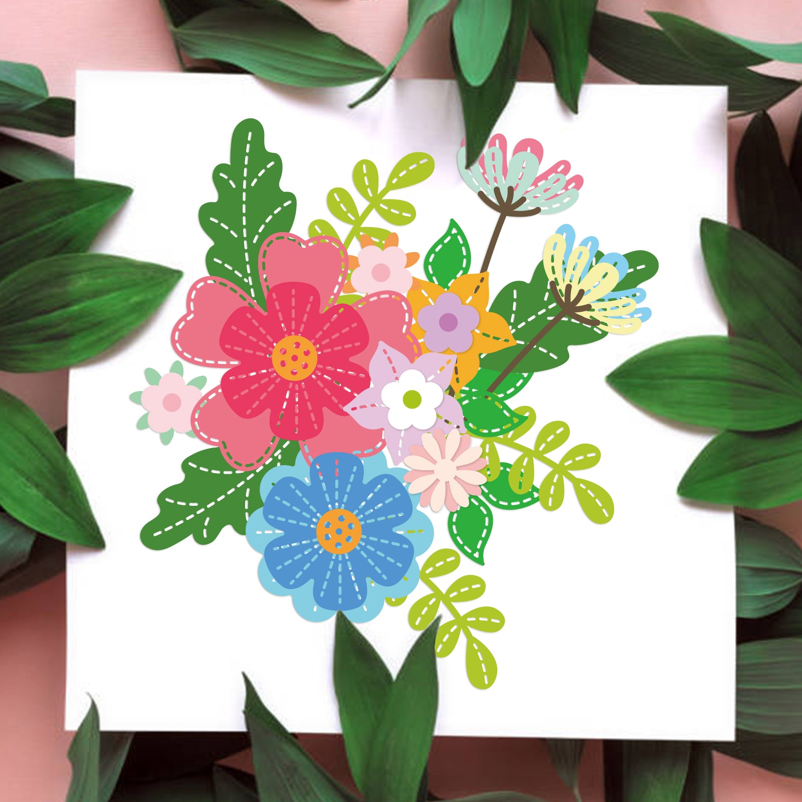 1Sheet 3D Flower Cut Dies Stitched Flower Template Mould Flower and Leaves Die Cuts