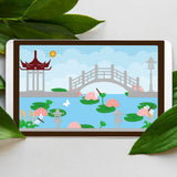 1Sheet Chinese Architecture Cut Dies Oriental Style Template Mould Lotus Flower and Pavilions Die Cuts
