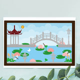 1Sheet Chinese Architecture Cut Dies Oriental Style Template Mould Lotus Flower and Pavilions Die Cuts