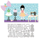 1Sheet Metal Sewing and Cute Girl Cut Dies Sewing Machines and Scissors Embossing Template Dress Die Cuts