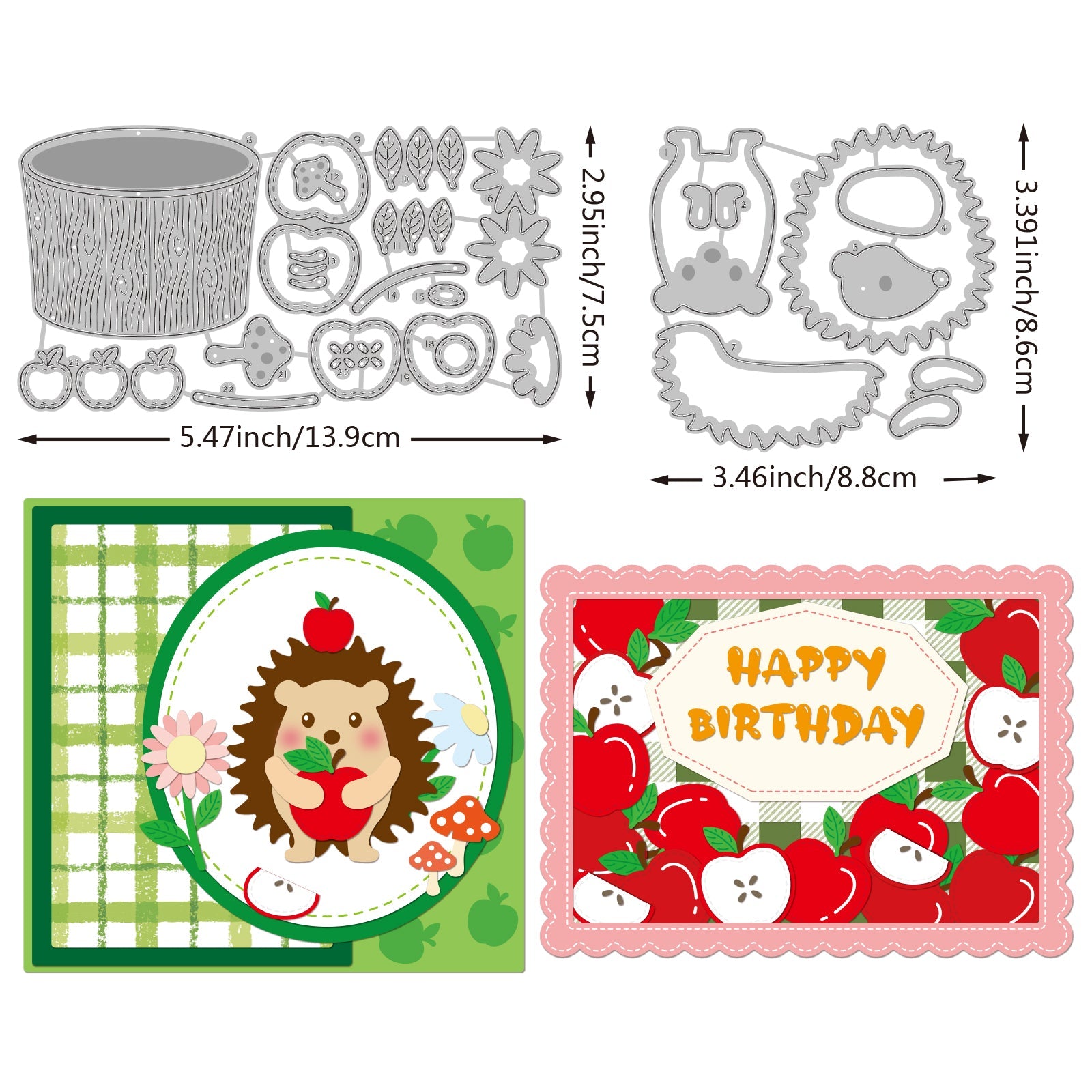 CRASPIRE 2Pcs 2 Styles Autumn Them Carbon Steel Cutting Dies Stencils, for DIY Scrapbooking, Photo Album, Decorative Embossing Paper Card, Stainless Steel Color, Matte Style, Hedgehog, Apple Pattern, 7.5~8.6x8.8~13.9x0.08cm, 1pc/style
