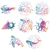 Craspire 8Pcs 8 Styles Self Adhesive Waterproof PVC Sticker, for Wall, Window and Stairway Decoration, Round, Colorful, Sea Animals, 16x0.03cm, 1pc/style