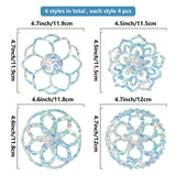 Craspire 16 Sheets 4 Styles Waterproof PVC Colored Laser Stained Window Film Adhesive Static Stickers, Electrostatic Window Stickers, Colorful, Floral Pattern, 120mm, 4 sheets/style