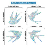 Craspire 16 Sheets 4 Styles Waterproof PVC Colored Laser Stained Window Film Adhesive Static Stickers, Electrostatic Window Stickers, Colorful, Swallow Pattern, 120mm, 4 sheets/style