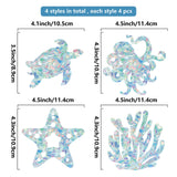 Craspire 16 Sheets 4 Styles Waterproof PVC Colored Laser Stained Window Film Adhesive Static Stickers, Electrostatic Window Stickers, Colorful, Sea Animals, 120mm, 4 sheets/style