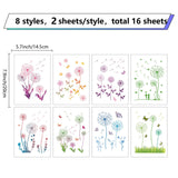 Craspire 16 Sheets 8 Styles PVC Waterproof Wall Stickers, Self-Adhesive Decals, for Window or Stairway Home Decoration, Rectangle, Dandelion Pattern, 200x145mm, about 2 sheets/style