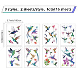 Craspire 16 Sheets 8 Styles PVC Waterproof Wall Stickers, Self-Adhesive Decals, for Window or Stairway Home Decoration, Rectangle, Bird Pattern, 200x145mm, about 2 sheets/style