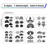 Craspire 8 Sheets 8 Styles PVC Waterproof Wall Stickers, Self-Adhesive Decals, for Window or Stairway Home Decoration, Rectangle, Lotus Pattern, 200x145mm, about 1 sheets/style