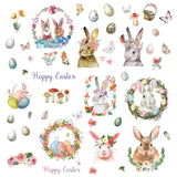 Craspire PVC Waterproof Wall Stickers, Self-Adhesive Decals, for Window or Stairway Home Decoration, Rectangle with Easter Egg & Rabbit, Easter Theme Pattern, 200x145mm, about 1 sheets/style