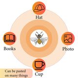 Craspire Waterproof Self-Adhesive Picture Stickers, Flat Round, Gold, Fly Pattern, 150x150mm, sticker: 2.5cm in diameter, 8 sheets/set.